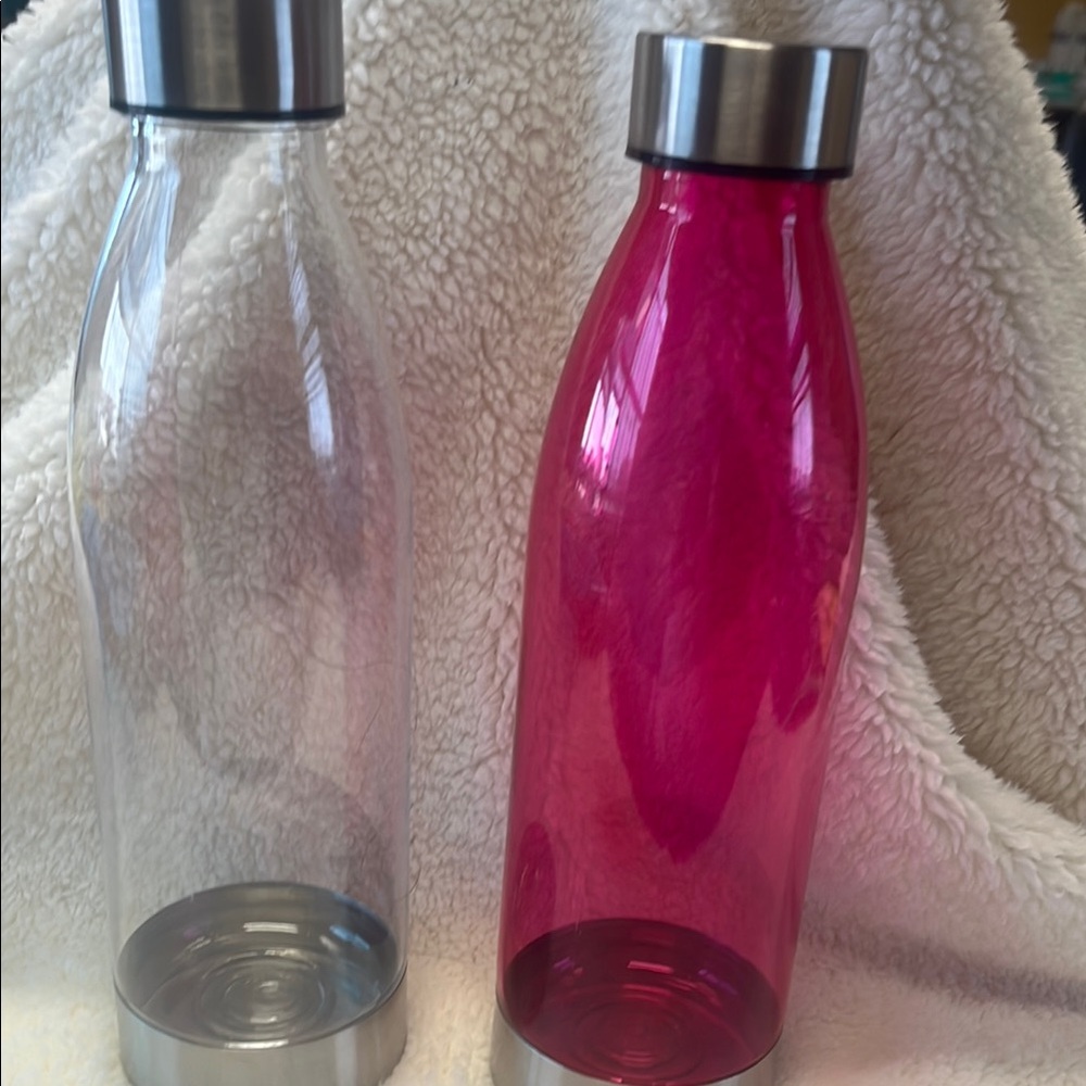 Pink and Clear Water Bottles with Silver Caps
